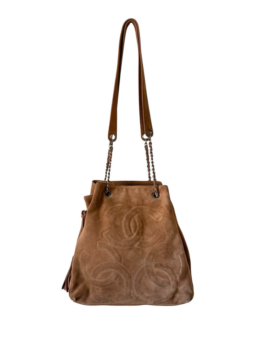 Chanel Vintage Brown Suede Shoulder Bag Tassel Chain Strap